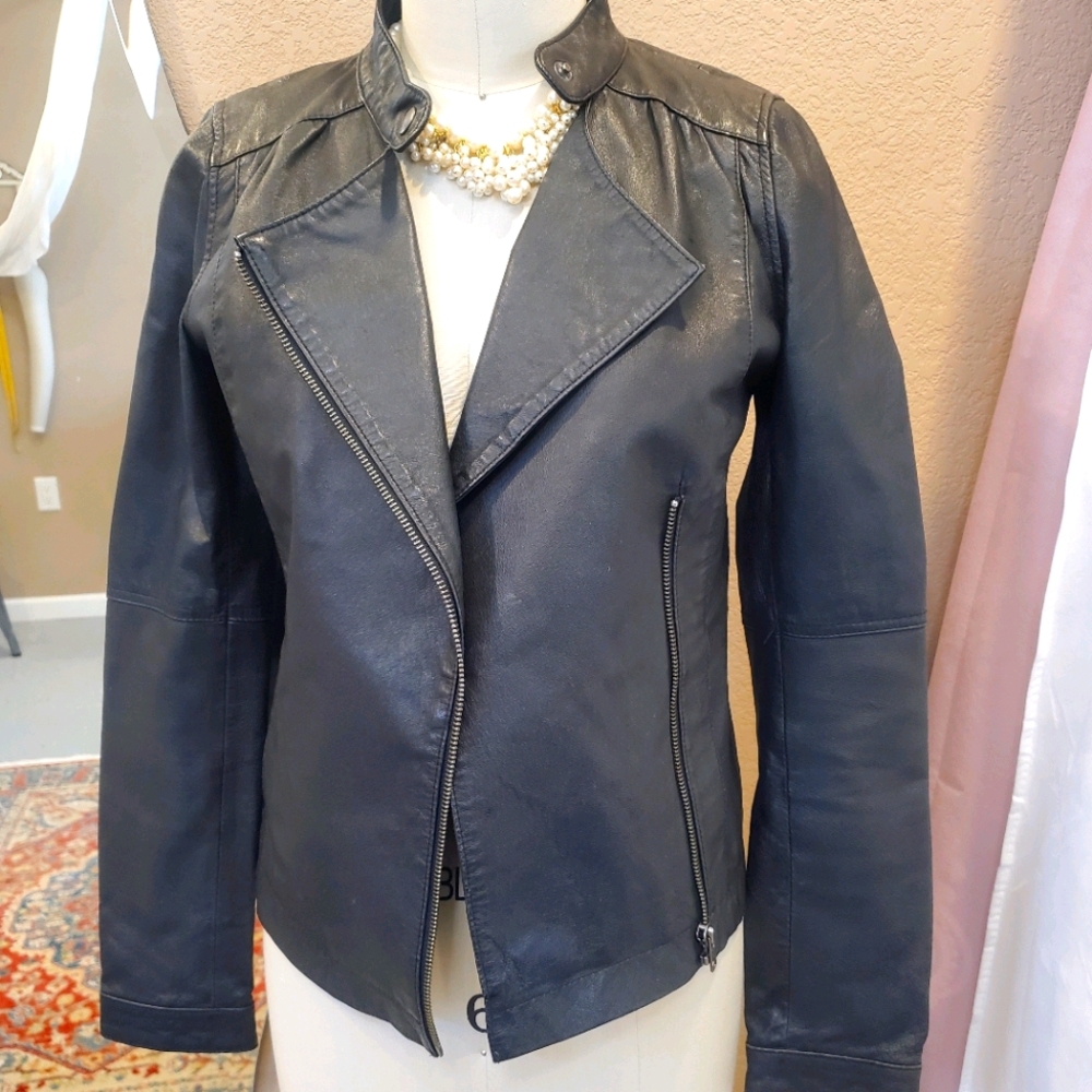 Black leather moto jacket